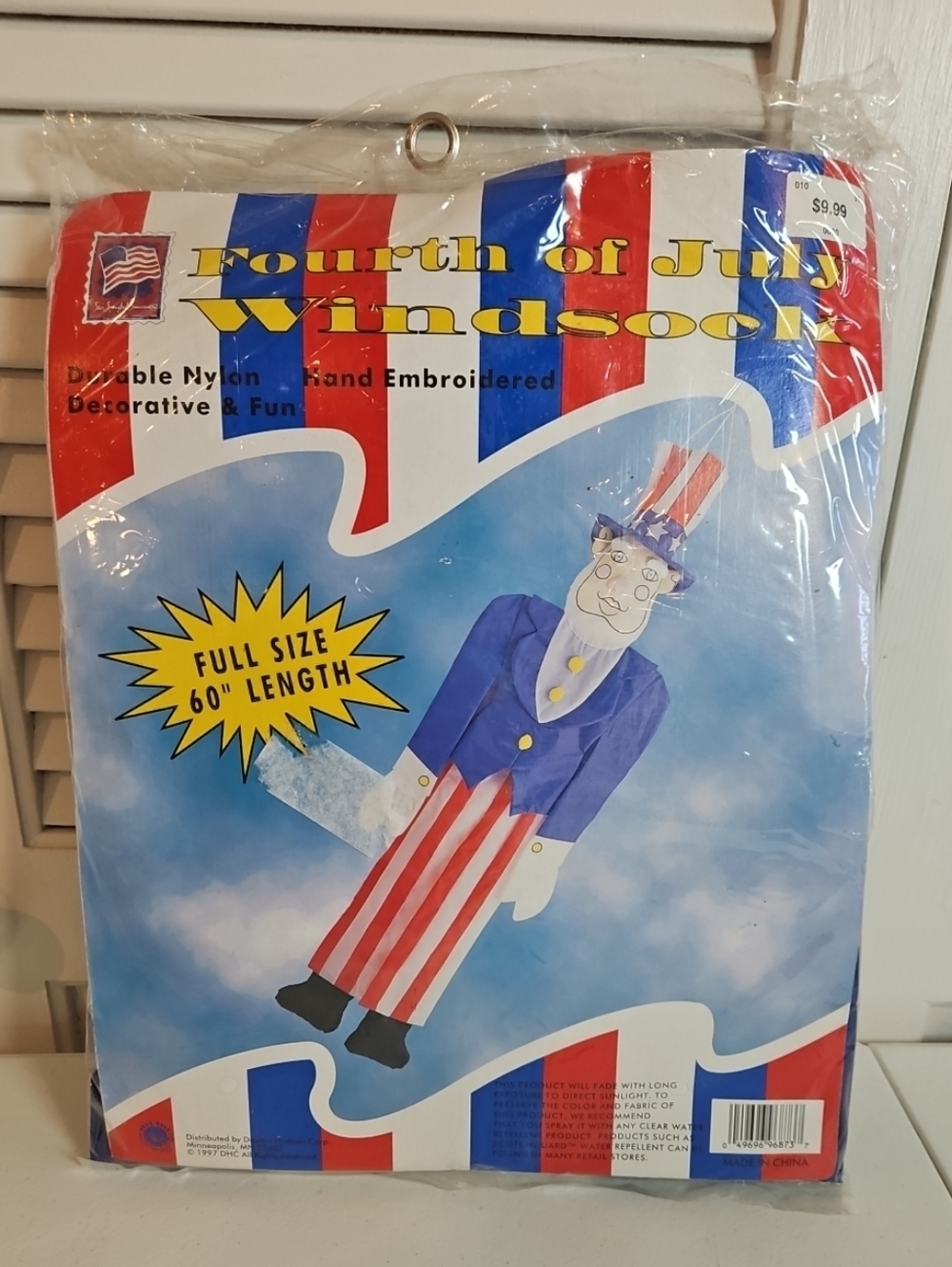 Vintage 90s USA Patriotic Windsock 4th Of July 3D Nylon 60 in Uncle Sam